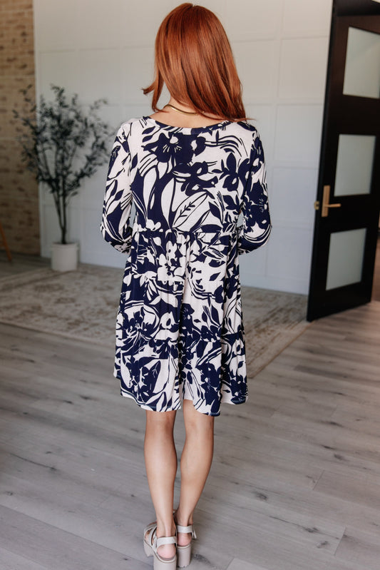 Worthwhile Moment Floral Tiered Dress | Oatmeal & Navy