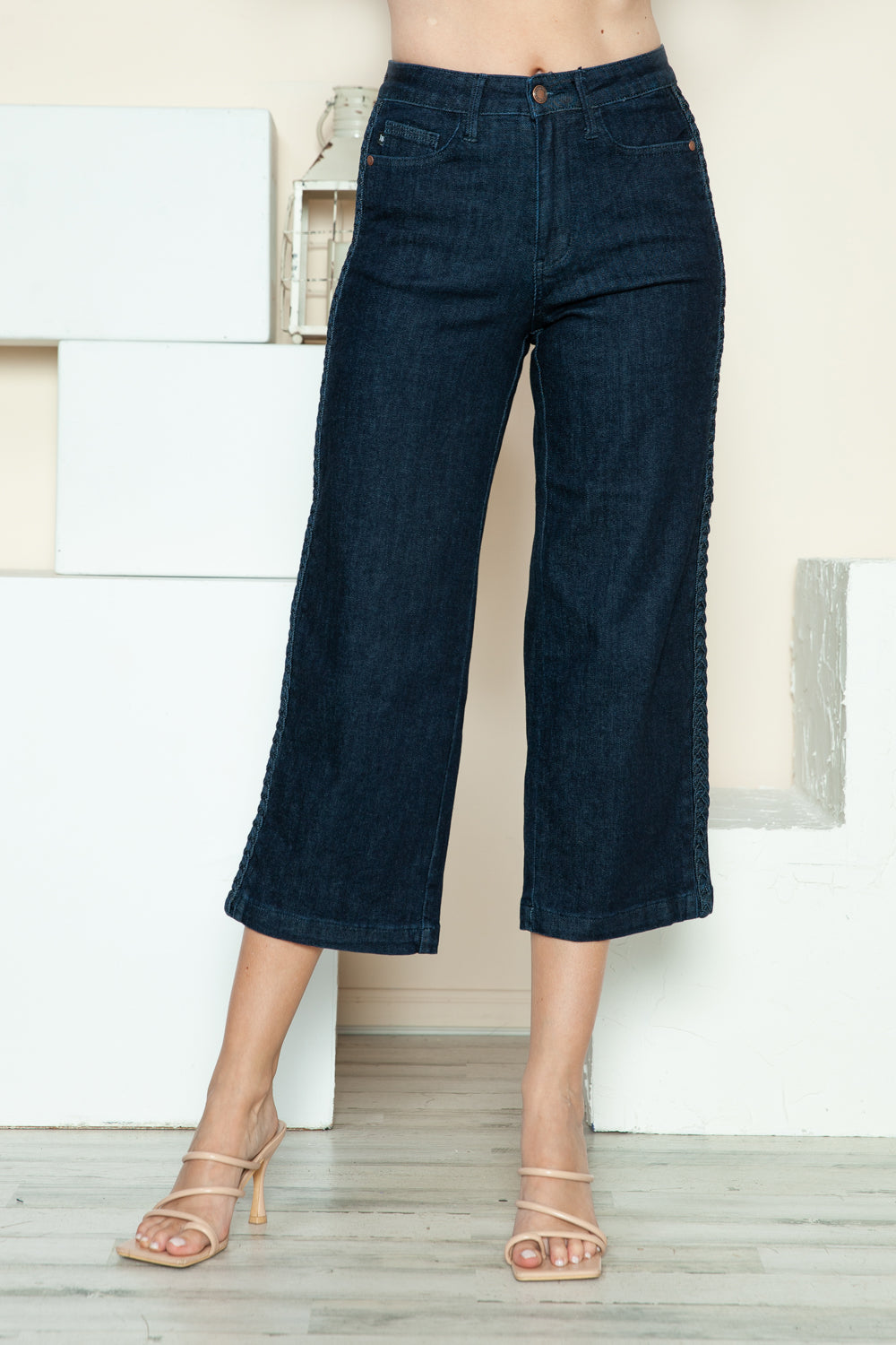 Amira Braided Cropped Wide Leg Jeans | Judy Blue