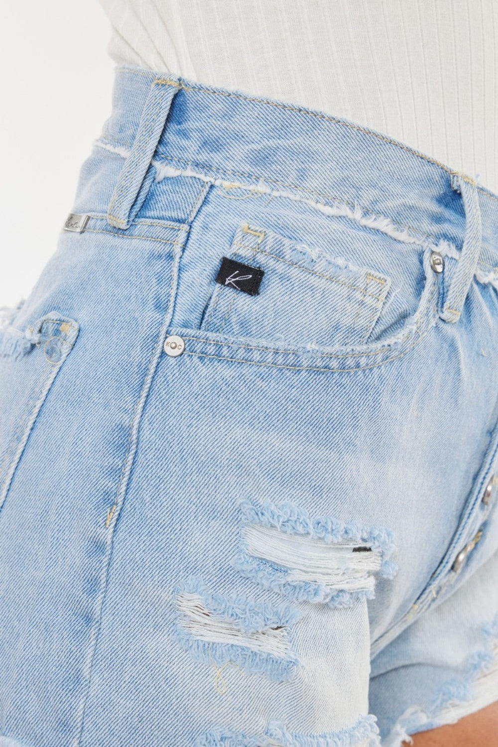 Keri-Ann Distressed Button Fly Denim Shorts | Kancan