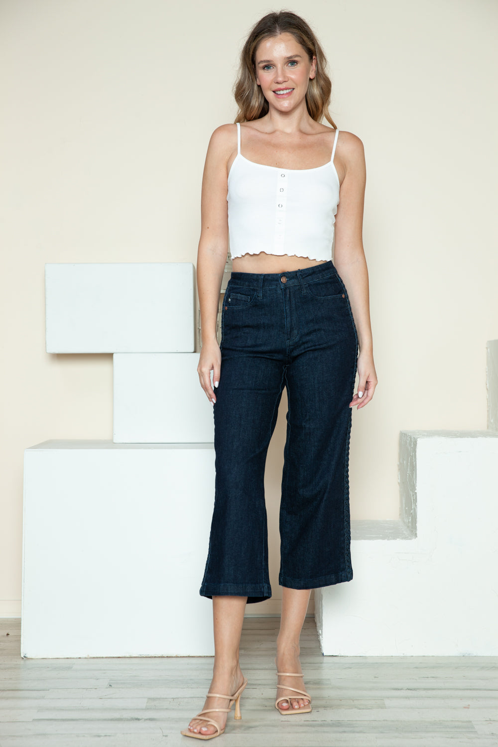 Amira Braided Cropped Wide Leg Jeans | Judy Blue