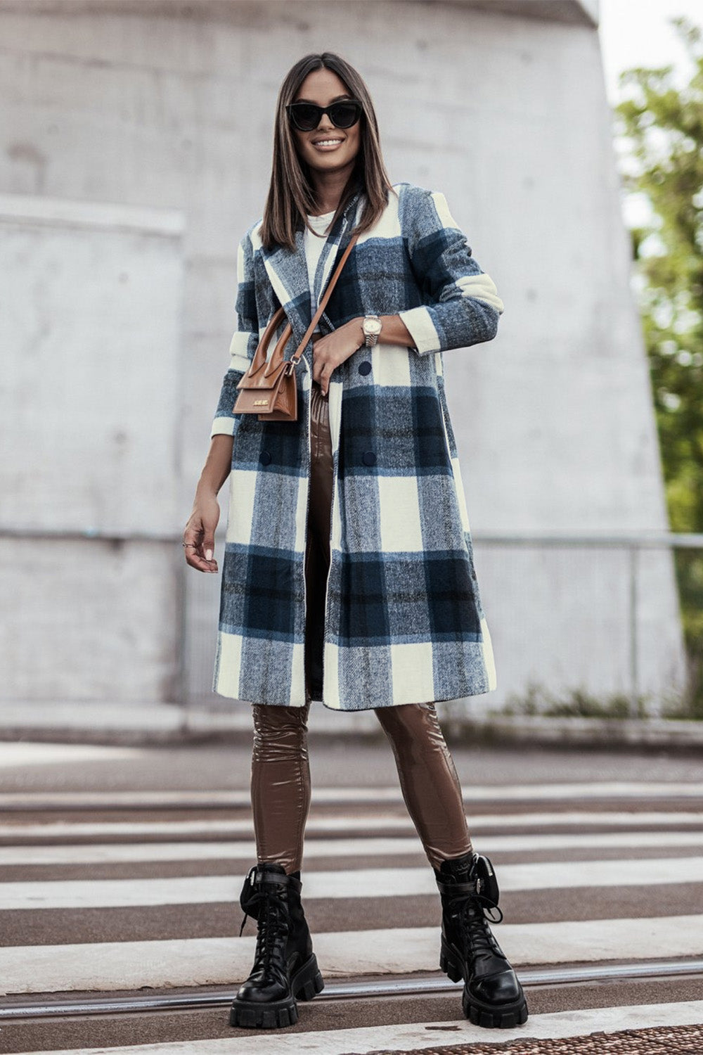 Into Plaid Button Up Lapel Collar Coat