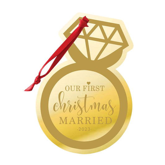 First Christmas Married Ornament | Gold Mirror