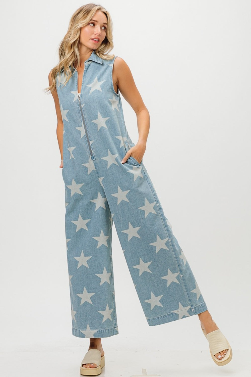 Star Gazer Sleeveless Denim Jumpsuit