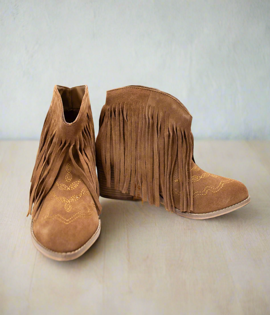 Amos Fringe Ankle Booties | Tan Suede