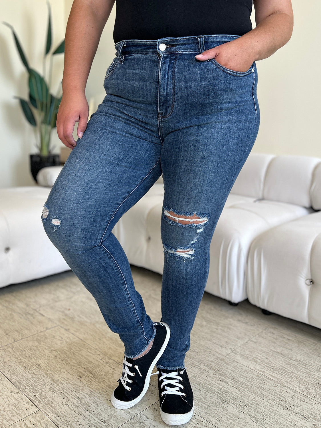 Kennedi High-Waist Distressed Skinny Jeans | Judy Blue