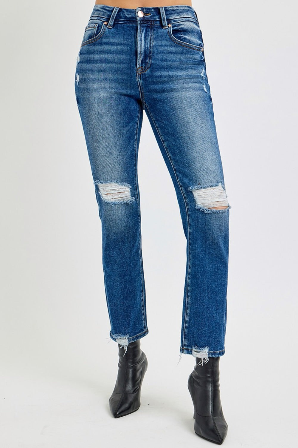 Remi High-Rise Distressed Cropped Straight Jeans | Risen