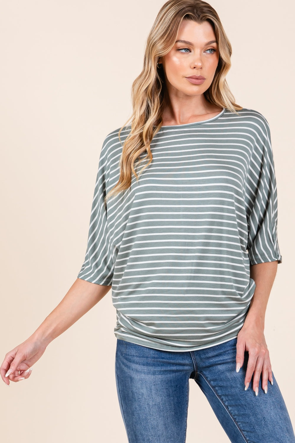 Kya Striped Boat Neck Dolman Top