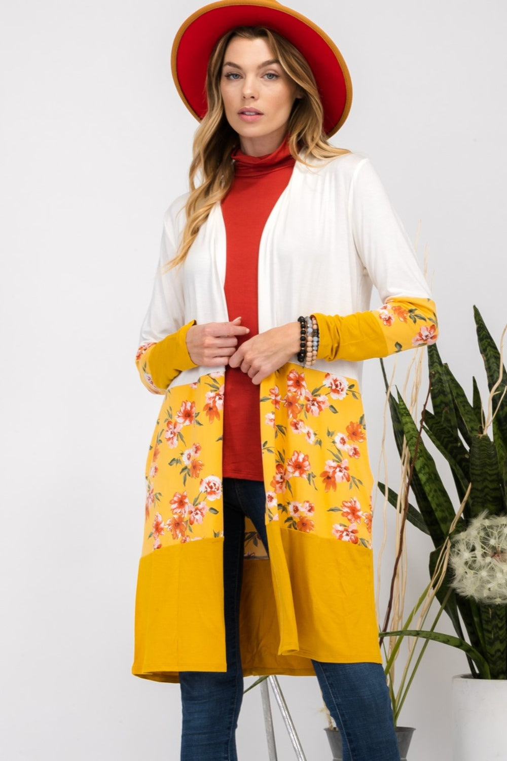 Floral Color Block Cardigan