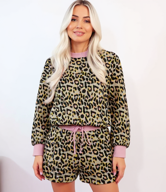 Reina Leopard Pullover & Shorts Set