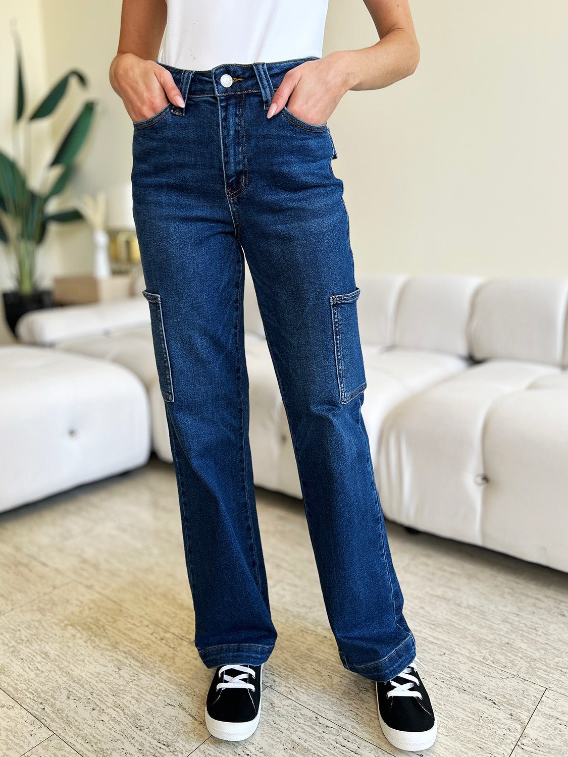 Dulce High-Waist Straight Cargo Jeans | Judy Blue