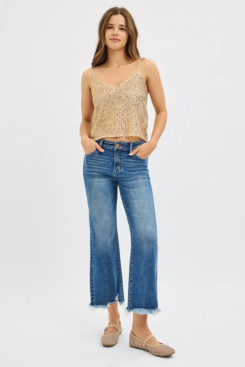 Ariel Mid-Rise Cropped Straight Jeans | Risen