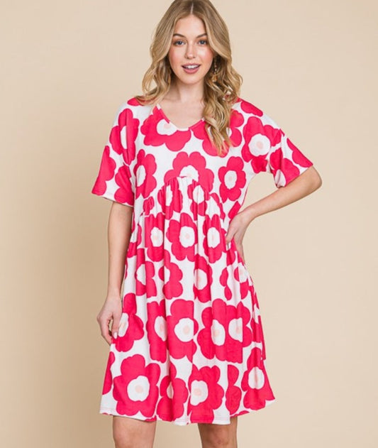 Magenta Floral Ruched Dress