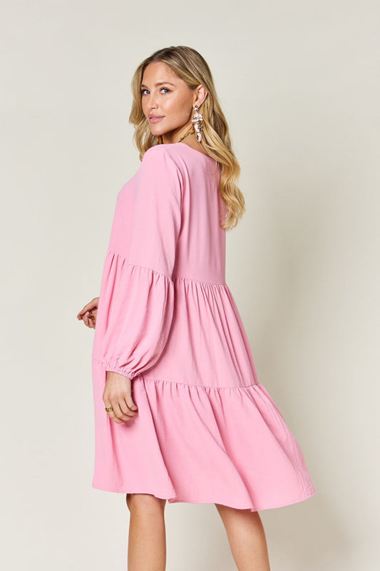 Blush Balloon Sleeve Tiered Dress