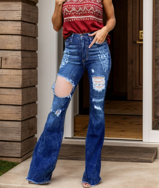 Julianna Raw Hem Distressed Bootcut Jeans