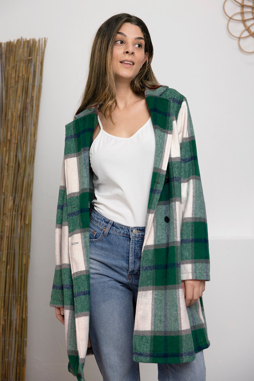 Into Plaid Button Up Lapel Collar Coat