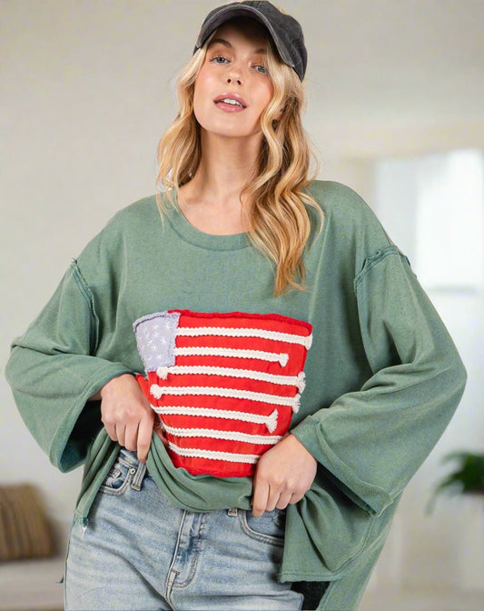 American Flag Patch Top