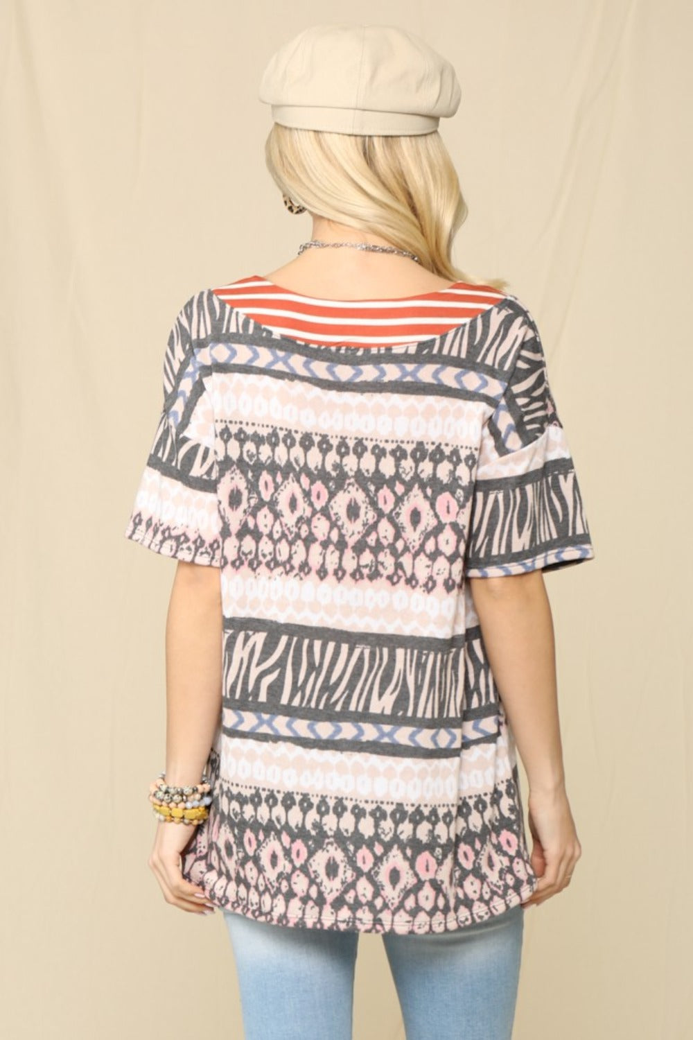 Aztec Striped V-Neck Top