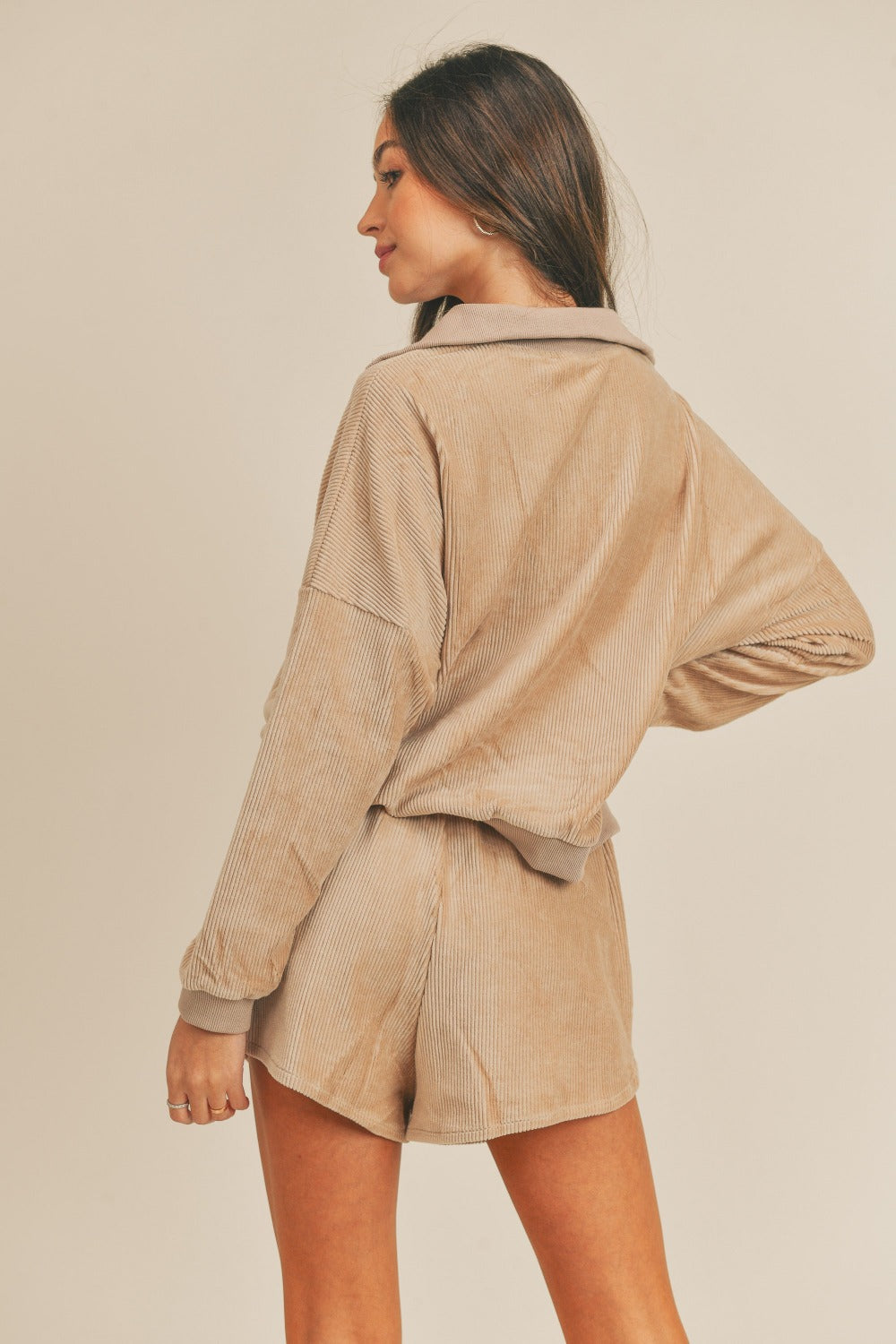 Xyla Corduroy Half-Zip Top & Shorts Set