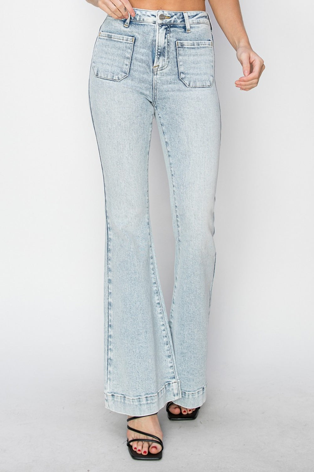 Cadence High-Rise Patch Flare Jeans | Risen