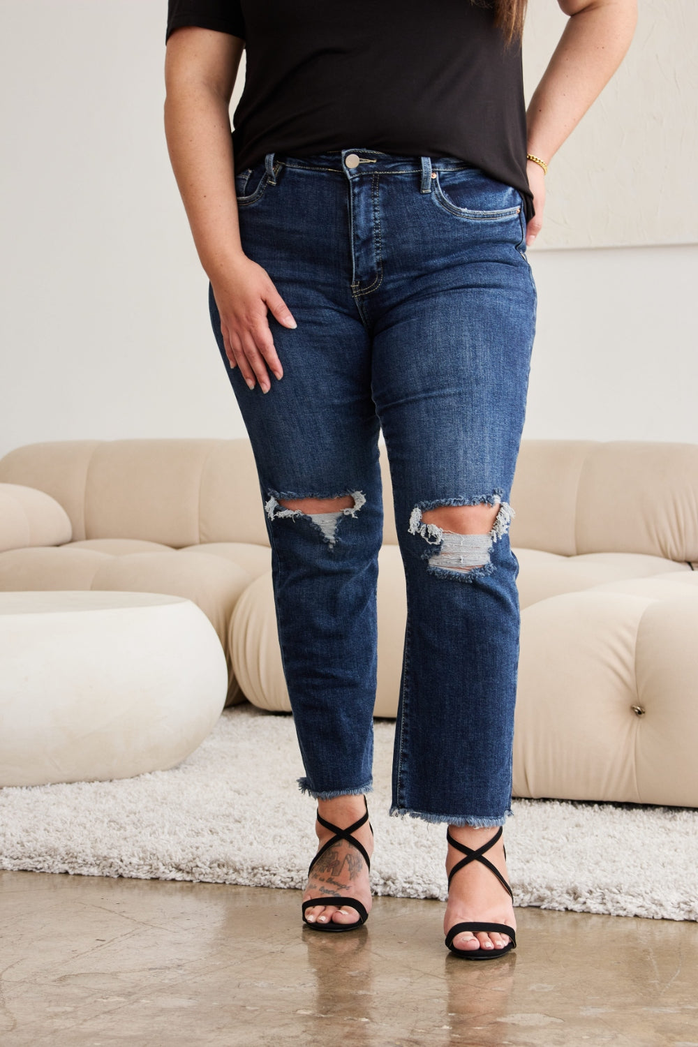 Dylan Tummy Control Distressed High-Waist Cropped Jeans | RFM