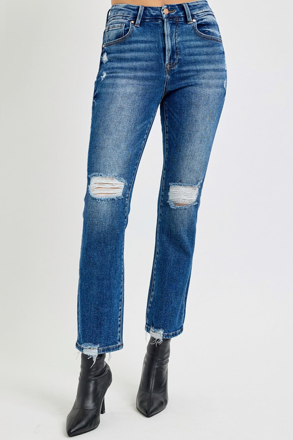 Remi High-Rise Distressed Cropped Straight Jeans | Risen