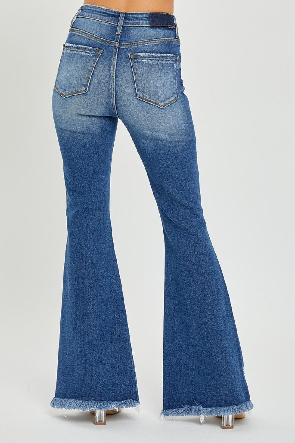 Cassandra High-Rise Front Slit Frayed Flare Jeans | Risen