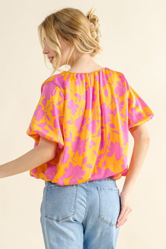 Floral Satin Bubble Hem Top