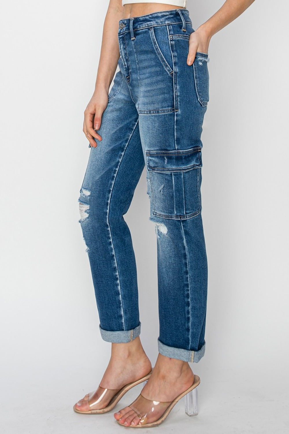 Quinn High-Rise Cargo Ankle Straight Jeans | Risen