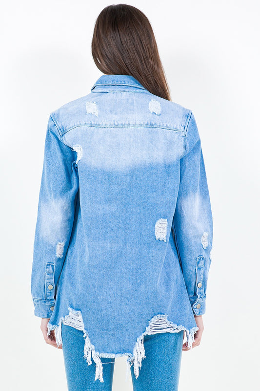 Trinity Frayed Hem Distressed Denim Shacket