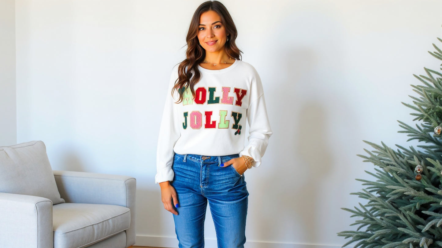 Holly Jolly Embroidered Sweatshirt