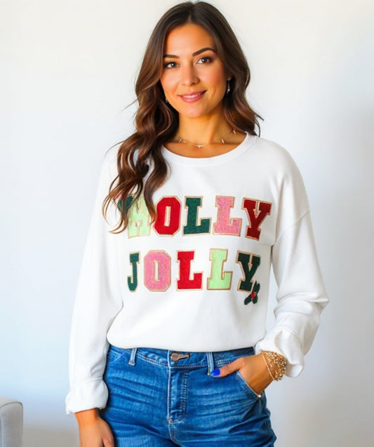 Holly Jolly Embroidered Sweatshirt