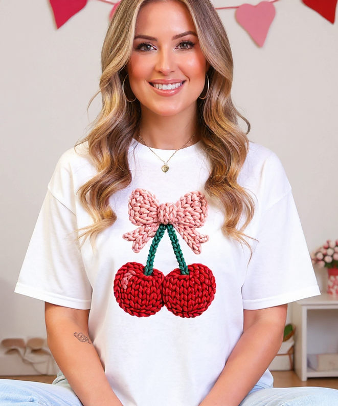 Crochet Cherry Graphic Tee or Sweatshirt