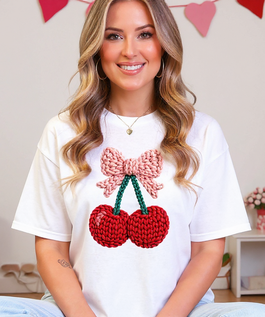 Crochet Cherry Graphic Tee or Sweatshirt