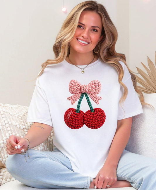 Crochet Cherry Graphic Tee or Sweatshirt