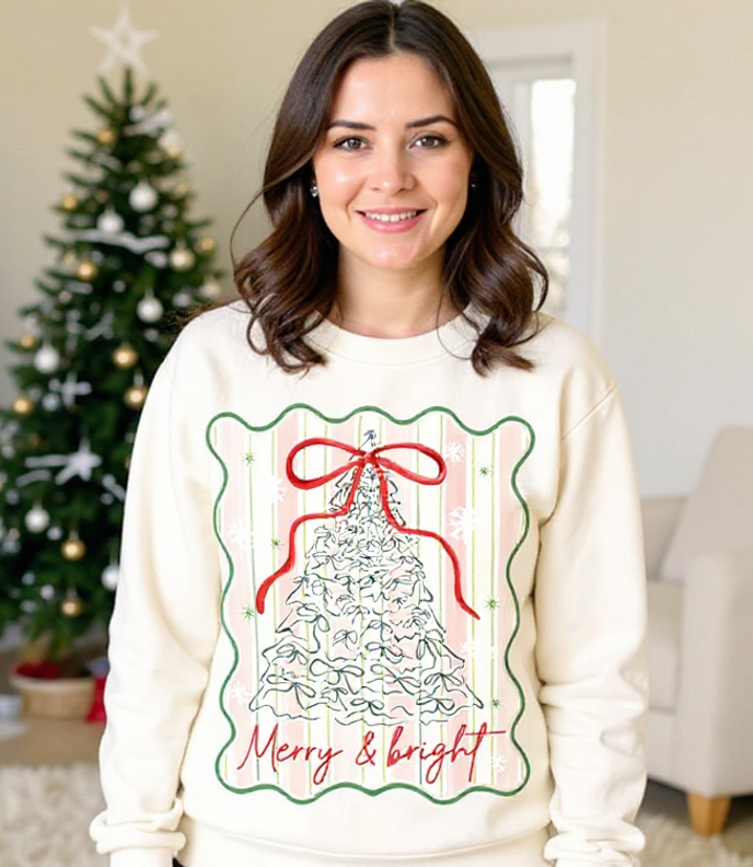 Merry & Bright Tree Graphic Tee or Sweatshirt