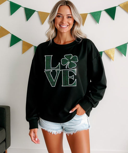 LOVE Rhinestone Clover Sweatshirt