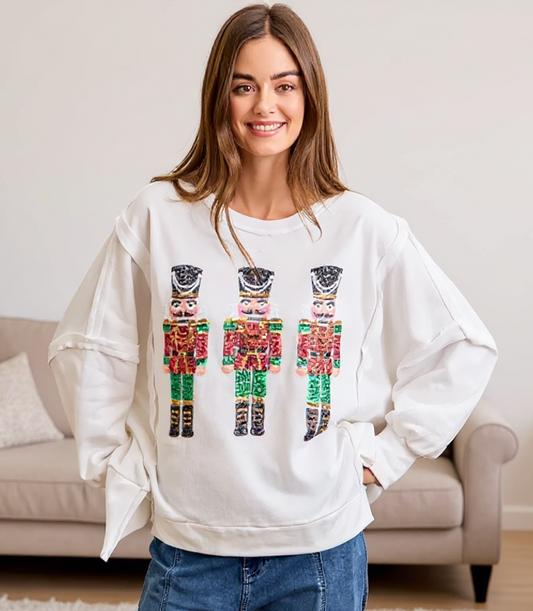 Sequin Nutcrackers Embroidered Sweatshirt