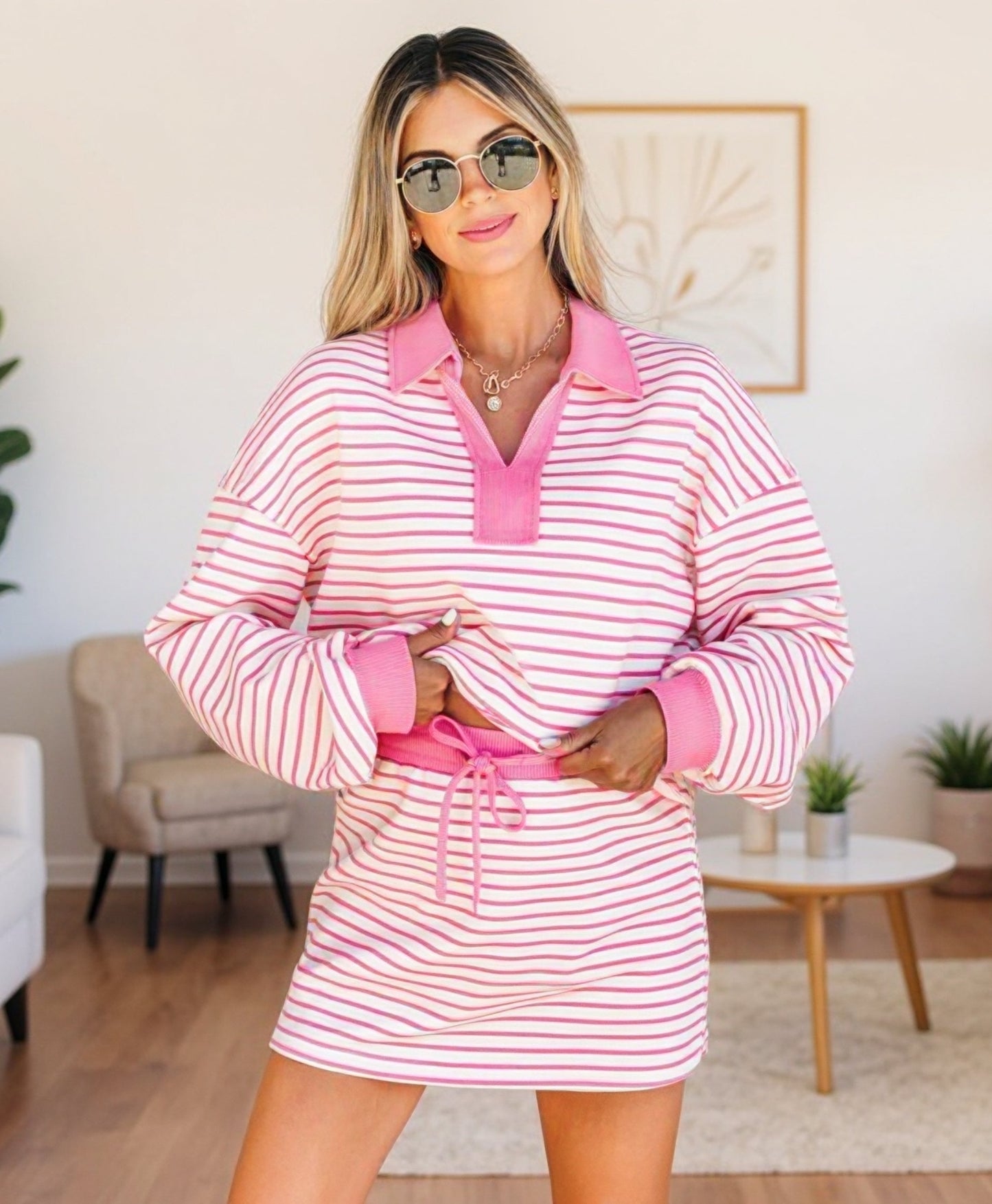 Yara Striped Pullover & Skorts Set
