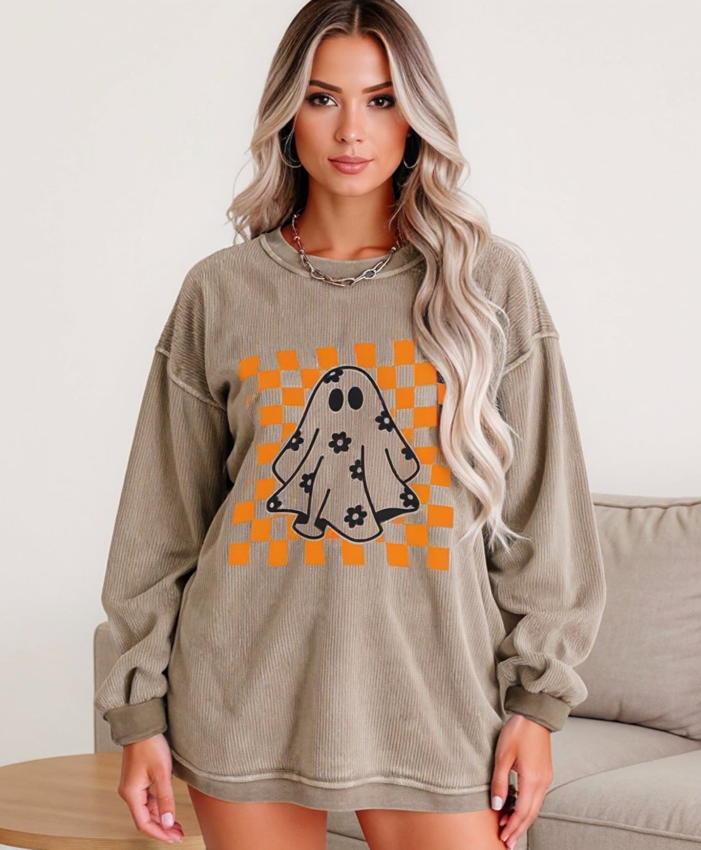 Floral Ghost Graphic Corded Sweatshirt
