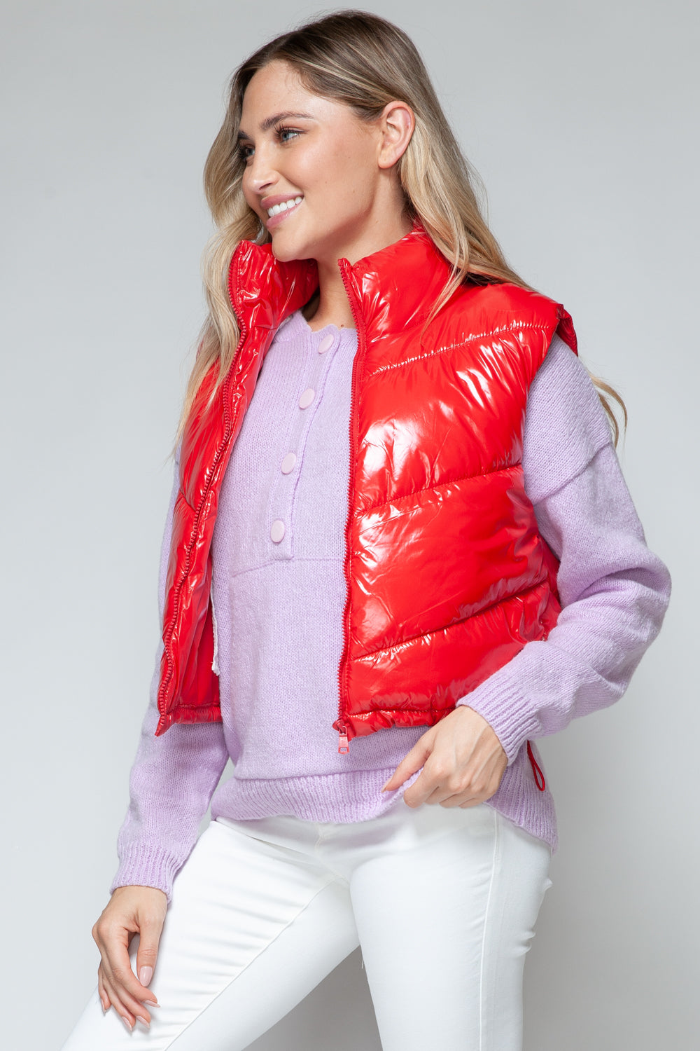 Snobbish Zip-Up Shiny Quilted Vest