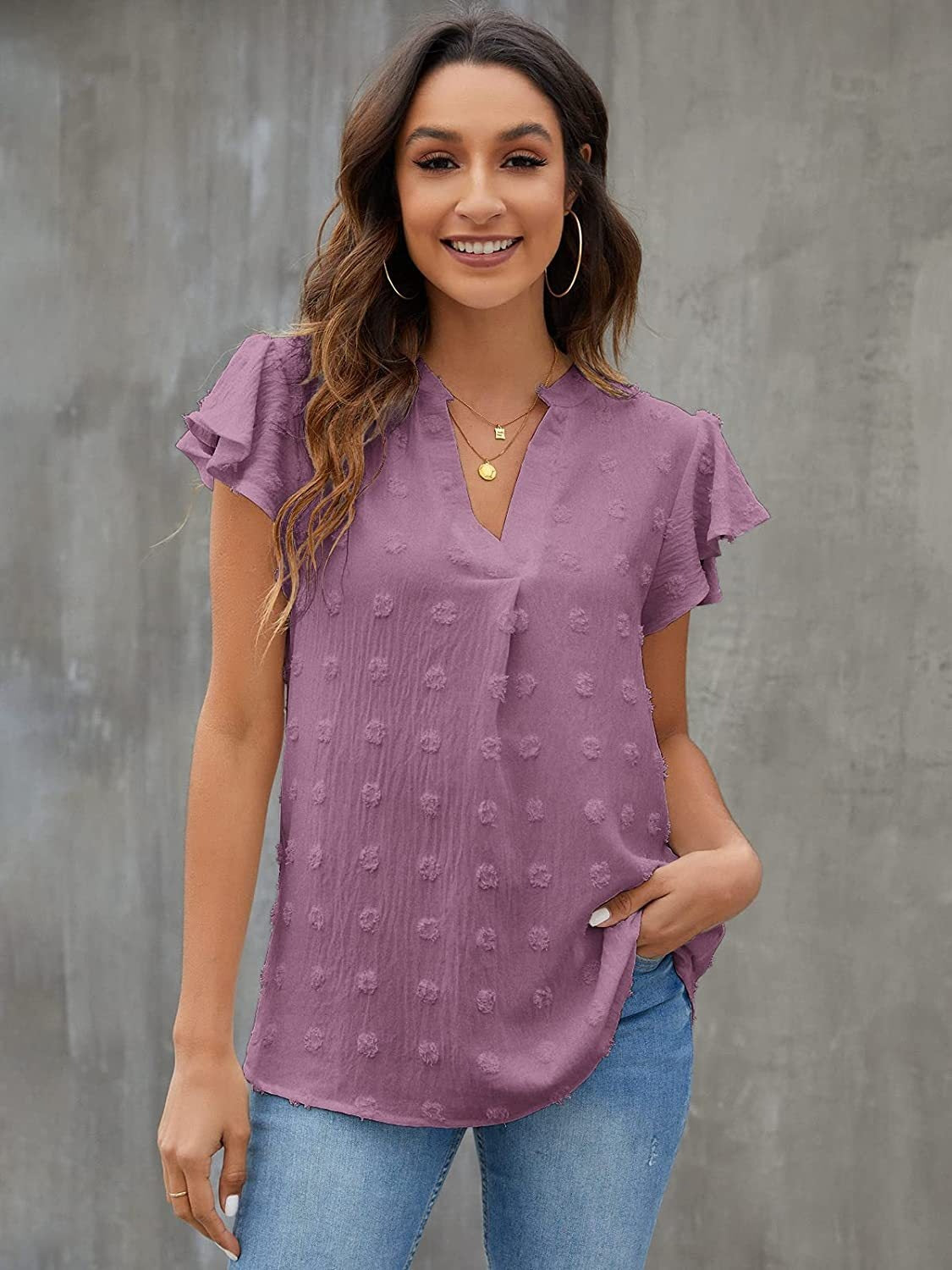 Kimberly Swiss Dot Flutter Sleeve Blouse | Multiple Colors