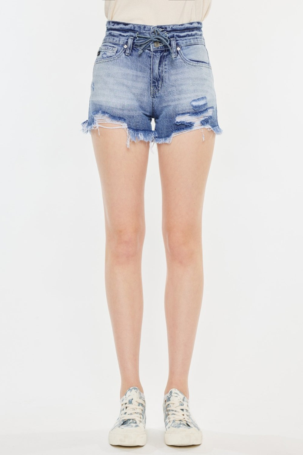 Eve High-Rise Frayed Hem Denim Shorts | Kancan