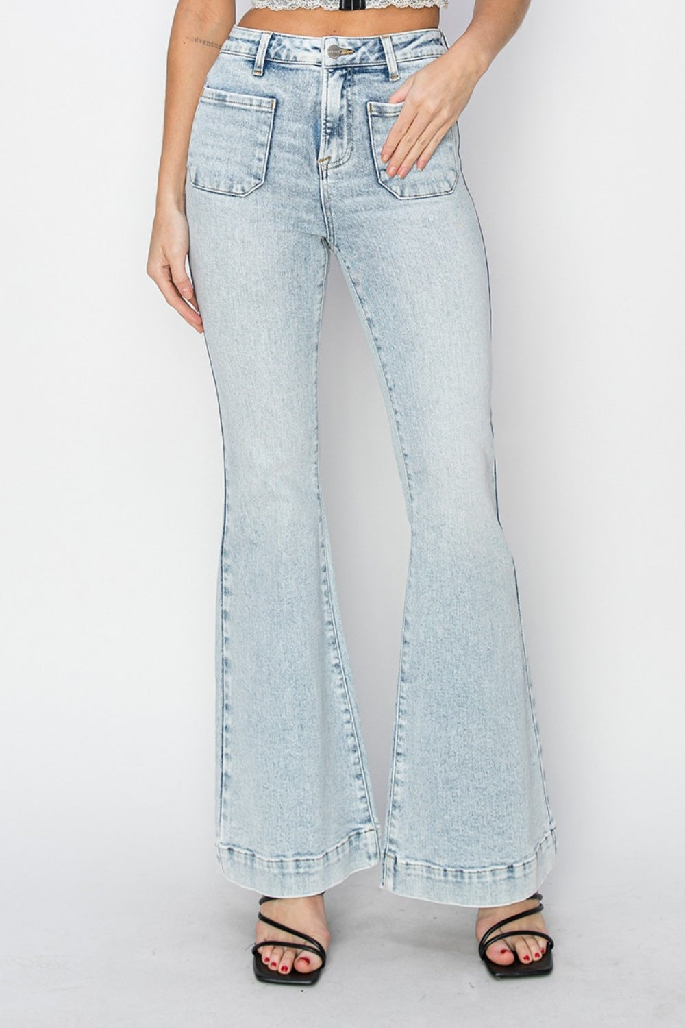 Cadence High-Rise Patch Flare Jeans | Risen