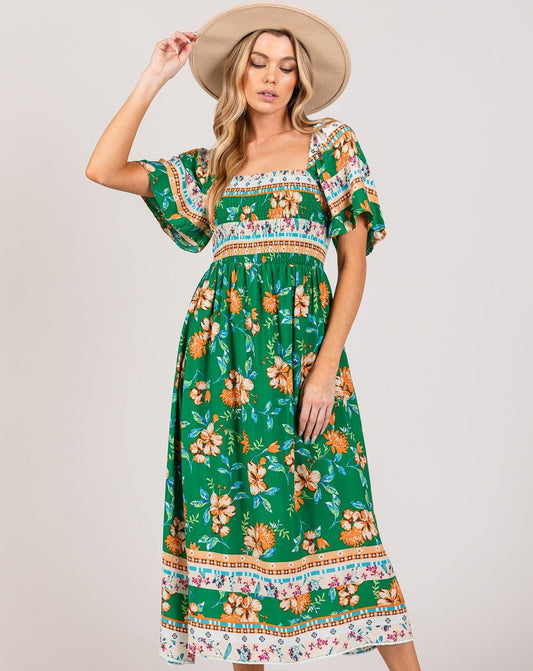 Floral Smocked Midi Dress
