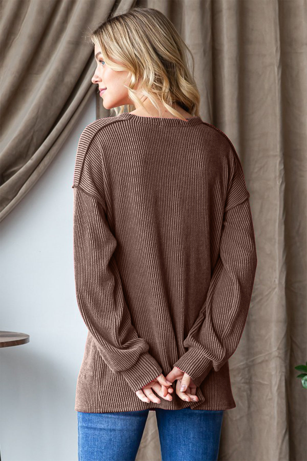 Be Merry Ribbed Exposed Seam Top