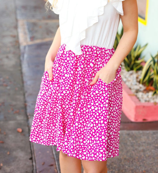 Leopard Ruffle V-Neck Woven Dress