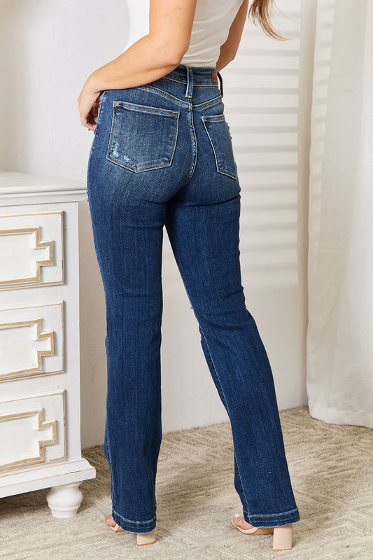 Catherine Mid-Rise Hand Sand Distressed Bootcut Jeans | Judy Blue