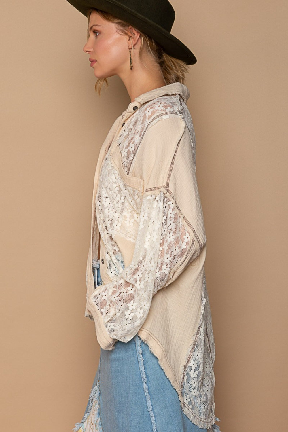 Oversized Lace Button-Down Top