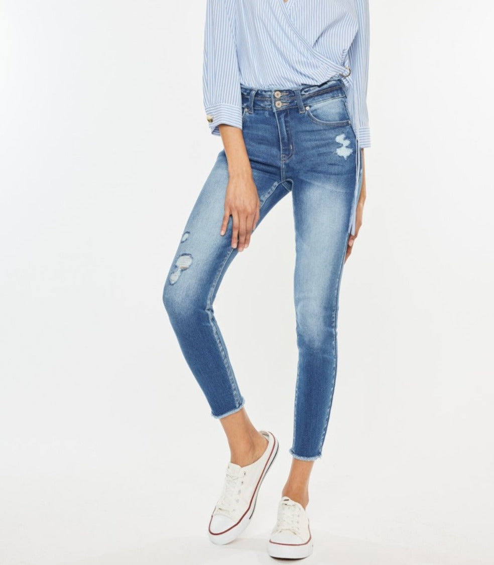 Walk This Way Distressed Raw Hem High-Waist Jeans | Kancan