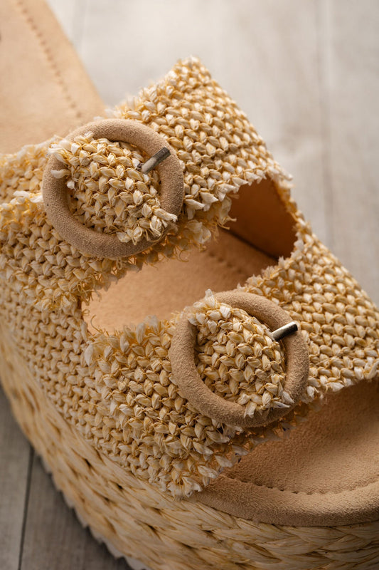 Eriwen Buckle Wedge Sandals | Cream